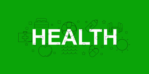 Health vector banner. Word with line icon. Vector background
