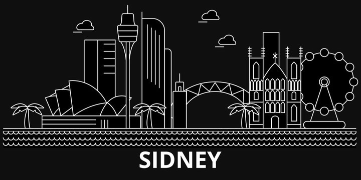 Sidney silhouette skyline. Australia - Sidney vector city, australian linear architecture, buildings. Sidney line travel illustration, landmarks. Australia flat icon, australian outline design banner