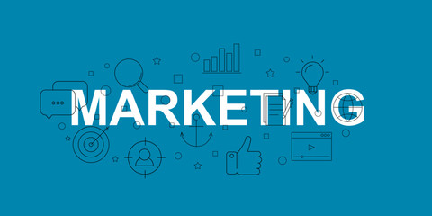 Fototapeta premium Marketing vector banner. Word with line icon. Vector background 