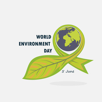 Globe and Leaf sign. World Environment day concept vector logo design template.June 5st World Environment day concept.World Environment day Awareness Idea Campaign.Vector illustration.