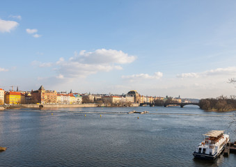 Fototapeta premium View of the Vltava River from the bridge in the Prague area