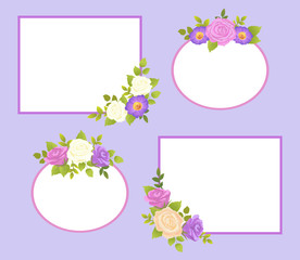 Set of Photo Frames Color Rose and Daisy Flowers