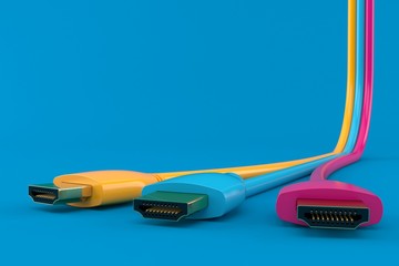 Three colored HDMI cables