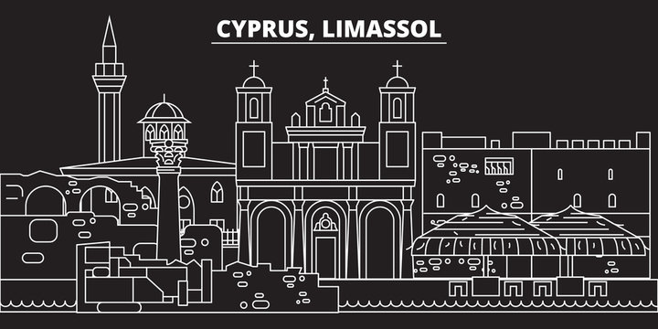 Limassol silhouette skyline. Cyprus - Limassol vector city, cypriot linear architecture, buildings. Limassol line travel illustration, landmarks. Cyprus flat icon, cypriot outline design banner