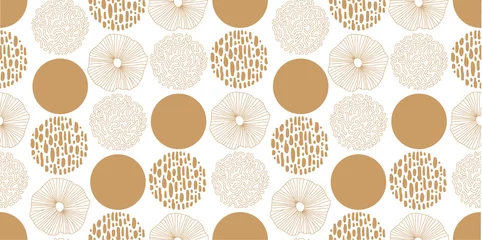  Hand getekende naadloze vector patroon. Gouden textuur cirkels op een witte achtergrond voor afdrukken, stof, textiel, productie, wallpapers. © Oscar Ghost