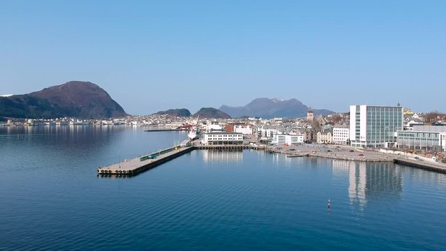 Beautiful architecture of Alesund town at sunny day in Norway