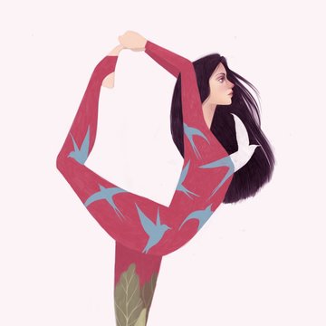 Girl with long hair doing yoga