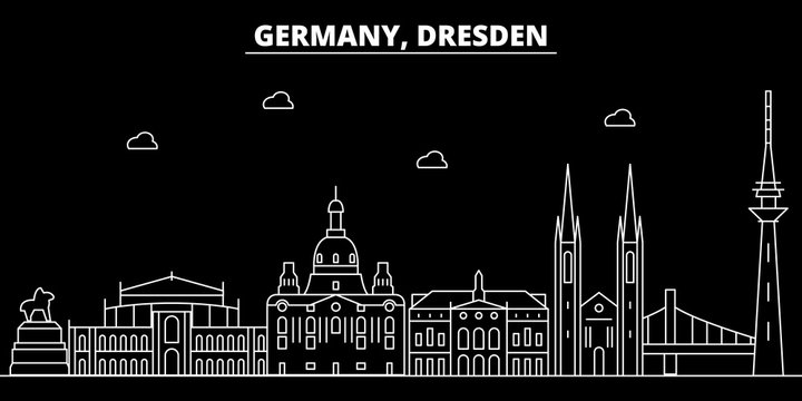 Dresden silhouette skyline. Germany - Dresden vector city, german linear architecture, buildings. Dresden line travel illustration, landmarks. Germany flat icon, german outline design banner