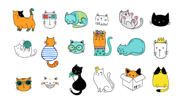 Cat doodles, collection of vector illustrations