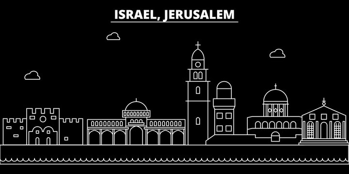Jerusalim silhouette skyline. Israel - Jerusalim vector city, israeli linear architecture, buildings. Jerusalim line travel illustration, landmarks. Israel flat icon, israeli outline design banner