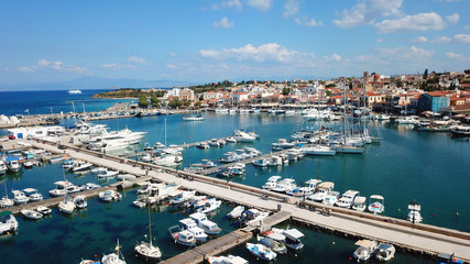 Fototapeta premium Aerial drone bird's eye view photo of picturesque port of Aigina island, Saronic Gulf, Greece