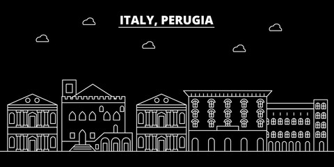 Perugia silhouette skyline. Italy - Perugia vector city, italian linear architecture, buildings. Perugia line travel illustration, landmarks. Italy flat icon, italian outline design banner