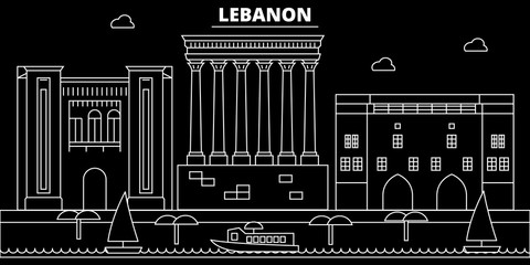 Obraz premium Bejrut sylwetka panoramę. Liban - miasto wektor Bejrut, libańska architektura liniowa, budynki. Ilustracja podróży w Bejrucie, zabytki. Liban płaska ikona, libański zarys projektu transparent