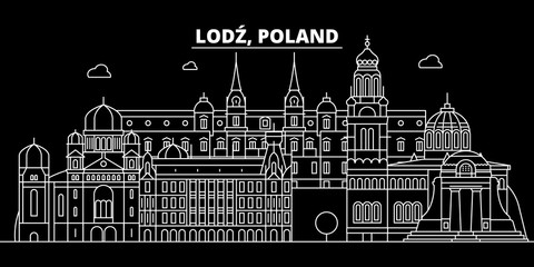 Lodz silhouette skyline. Poland - Lodz vector city, polish linear architecture, buildings. Lodz line travel illustration, landmarks. Poland flat icon, polish outline design banner