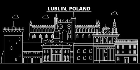 Lublin silhouette skyline. Poland - Lublin vector city, polish linear architecture, buildings. Lublin line travel illustration, landmarks. Poland flat icon, polish outline design banner - obrazy, fototapety, plakaty