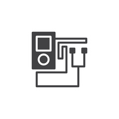 mp3 player vector icon. filled flat sign for mobile concept and web design. Portable musical player and headphones simple solid icon. Symbol, logo illustration. Pixel perfect vector graphics