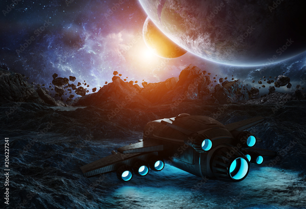Poster astronauts exploring an asteroid 3d rendering elements of this image furnished by nasa