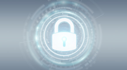 Padlock security interface protecting datas 3D rendering