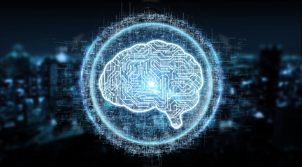 Digital artificial intelligence icon hologram 3D rendering