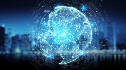 Globe network hologram with America Usa map 3D rendering