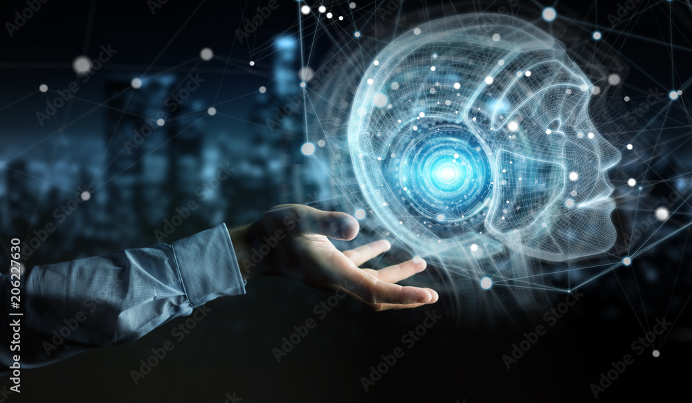 Fototapete businessman using digital artificial intelligence interface 3d rendering