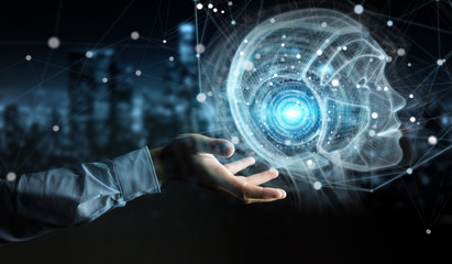 Businessman using digital artificial intelligence interface 3D rendering