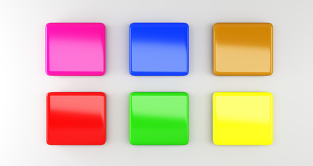 Multiple Colored Empty Rectangle Badges On Surface With Soft Shadow. 3D Rendering