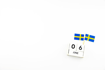 ๋๊JUNE 06 Wooden calendar Concept independence day of Sweden and Sweden national day with space for your text.