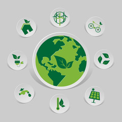 icon environmental and eco-friendly technologies, energy saving, ecological recycling.