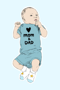 baby in blue mom & dad outfit clip art preview