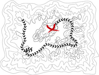 vector black and white map pattern with abstract topographical contour lines of mountains, latitude and longitude line, topography map art drawing with no names