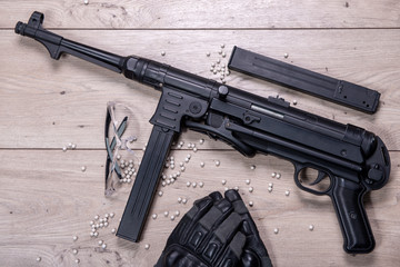 air soft gun with protective glasses and lot of bullets