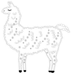 Coloring page of cartoon lama. Vector illustration, coloring book for kids.