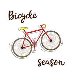 Fototapeta na wymiar Bicycle season icon ed color in doddle style with shadow
