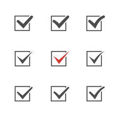 Check mark set over white.Red tic.Choice element .