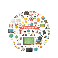 Education icon set in circle in flat style vector illustration