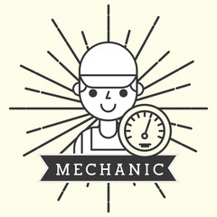 mechanic boy character in uniform portrait vector illustration