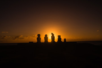 Sunset in Easter Island, moais at Ahu Tahai