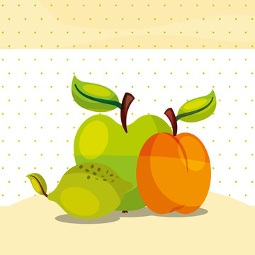 fruits fresh organic healthy lemon peach green apple vector illustration