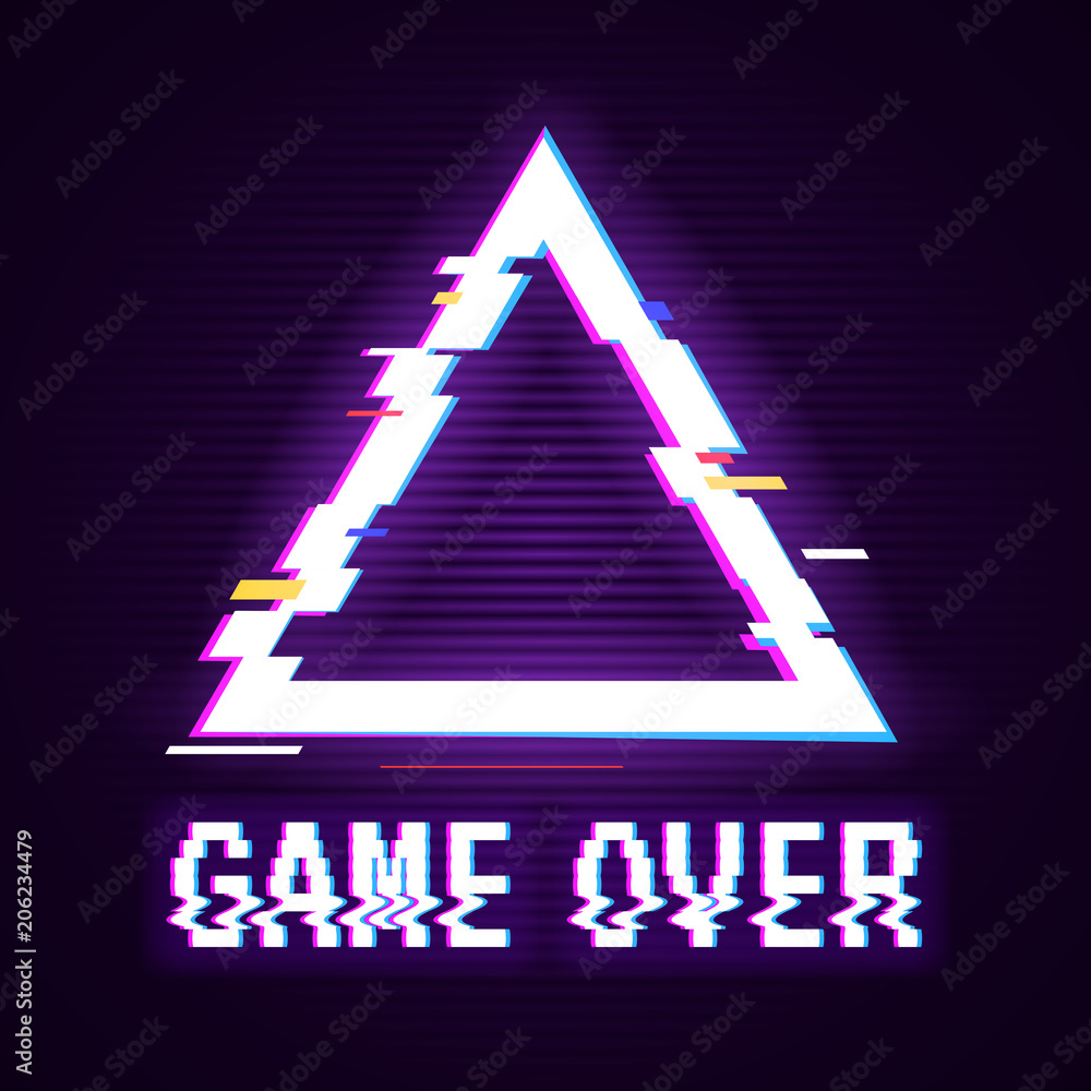 Fototapete vector background, texture damage. glitch error with text game over. game design. final scene.