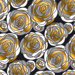 Golden rose concept flowers seamless pattern.