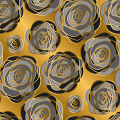 Luxury gold rose decorative flowers seamless pattern.