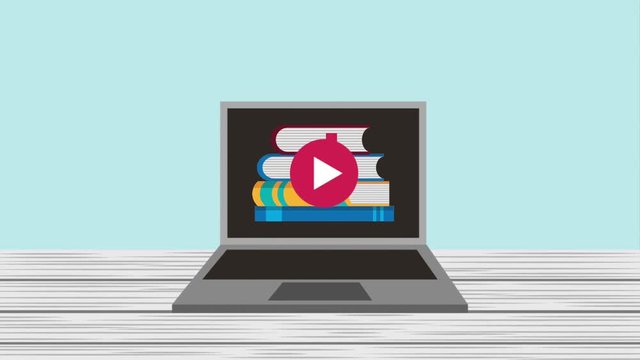 e-learning education laptop with book online animation hd