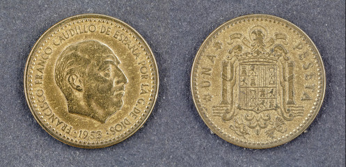 Spanish currency Francisco Franco una peseta isolated on a white background