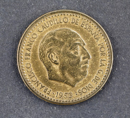 Spanish currency Francisco Franco una peseta isolated on a white background - obrazy, fototapety, plakaty
