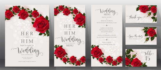  Wedding Invitation card templates with realistic of beautiful  flower on background color. 