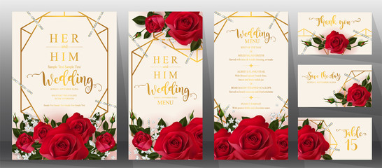  Wedding Invitation card templates with realistic of beautiful  flower on background color.  - obrazy, fototapety, plakaty