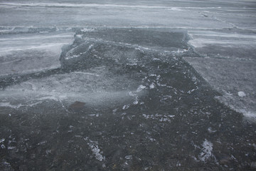 Spring lake with melting ice