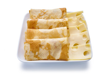 pancakes with cheese are isolated on a white background