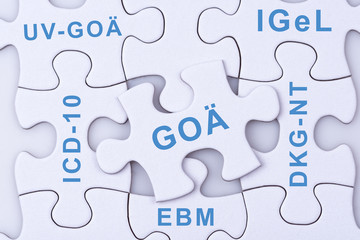 Puzzle Teile mit Schlagworten zur Abrechnung von GOÄ EBM ICD-10 IGEL Leistungen